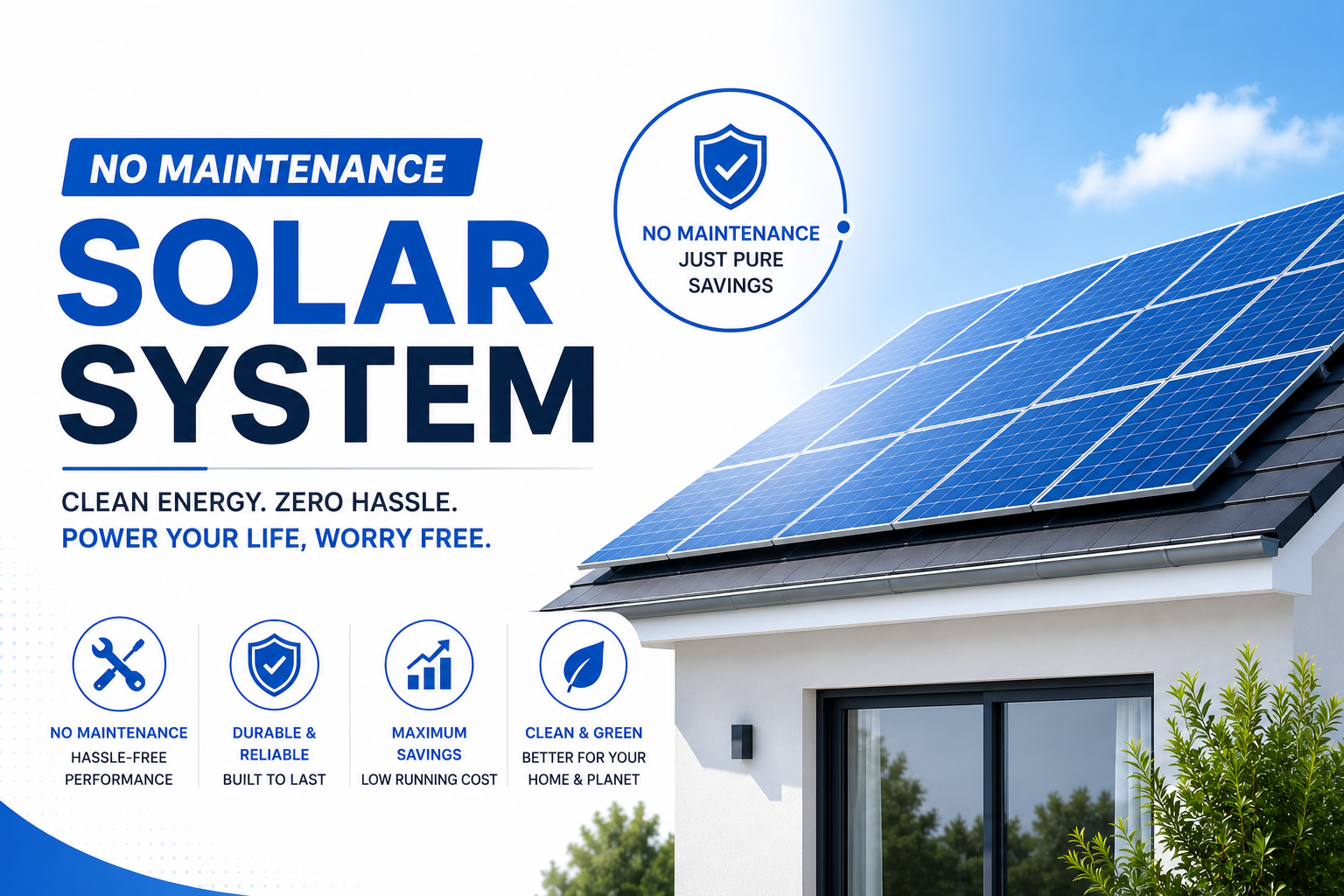 Infographic showing no-maintenance solar system benefits and 24x7 after-sales support for Hyderabad customers